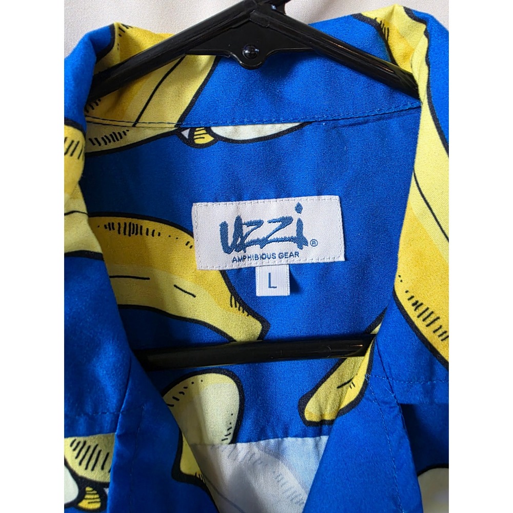 Uzzi Amphibious Gear Mens Banana Print Button Down Shirt Blue Yellow Large L - Picture 3 of 4
